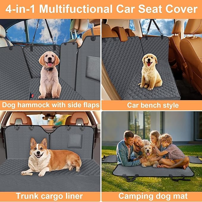 Mancro Dog Car Seat Cover for Back Seat, 2025 Upgraded 600D Heavy Duty Waterproof & Scratch-Resistant Dog Hammock for Car, Back Seat Pet Cover for Dogs with Sedan, Trucks and SUVs, Standard, Grey