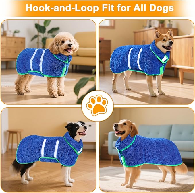 Dog Bathrobe Super Absorbent Dog Towels Large Quick Drying Robes for After Bath Soft Adjustable Warm Keeping Dogs Towel(S-XXL)
