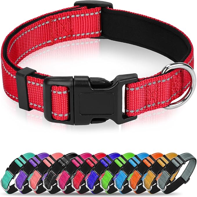 Soft Reflective Dog Collar for Extra Small Dogs, Lightweight Adjustable Puppy Collar with Neoprene Padding, Gentle Nylon for Chihuahua Yorkie,Red,XS