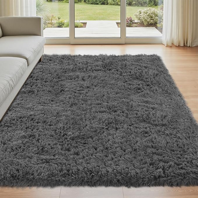 4x6 Area Rug for Living Room: Ultra Soft Fluffy Rug Modern Large Thicked Shag Rug for Bedroom Non Slip Indoor Fuzzy Carpets for Girls Kids Room Nursery Dorm Home Decor Grey