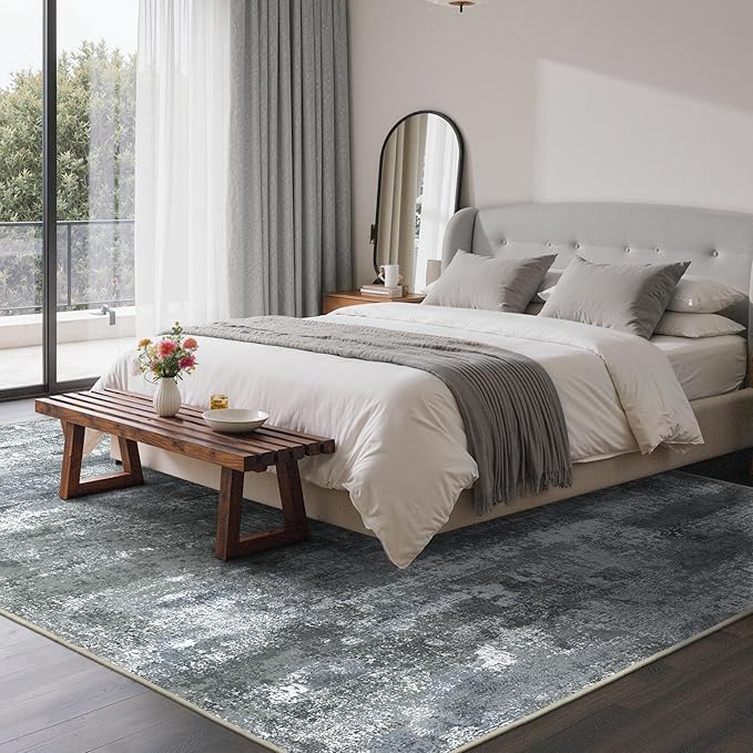 Area Rugs 6x9 for Living Room Bedroom, Modern Abstract Machine Washable Rug, Large Soft Low Pile Floor Carpet with Non Slip Backing for Dining Room, Silver Grey