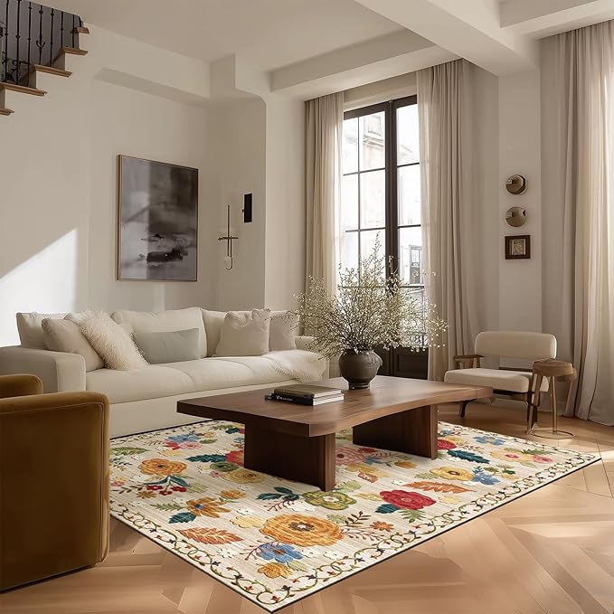 4x6 Bedroom Area Rug Washable: Entry Throw Rug Stain Resistant Boho Rug Non Slip Low Pile Small Carpet for Bedroom Kitchen Entryway Living Room Bedside Office Dorm Kids Room Entrance