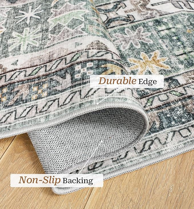 6x9 Area Rugs for Living Room - Stain Resistant Machine Washable Rugs for Bedroom,Non-Slip Backing Large Area Rug (Green/Gold, 6'x9')