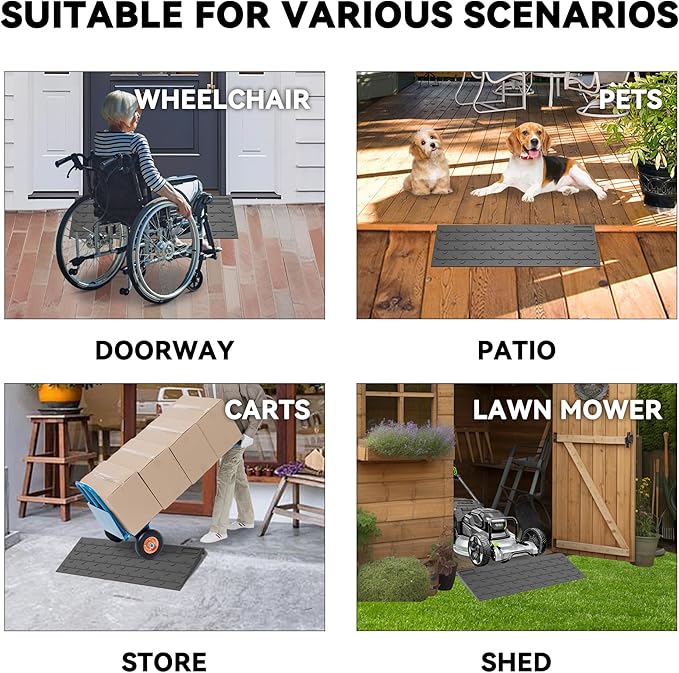 1.5" Rise 2 PackRubber Threshold Ramp for Doorways, 36" Wide Wheelchair Ramp 2200 Lbs Capacity, Entry Curb Ramp with Non-Slip Surface, for Wheelchairs, Scooter, Power Chairs, Driveways