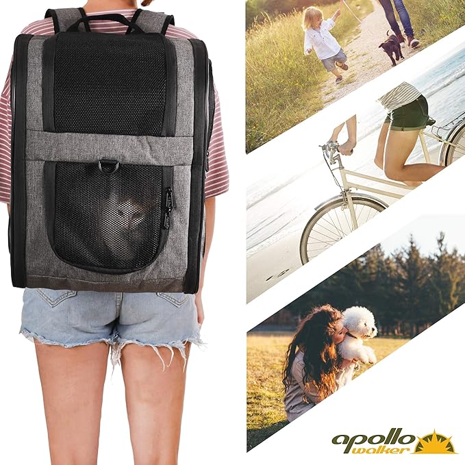 Apollo Walker Pet Carrier Backpack for 4-18lb Cats and Dogs, Puppies, Safety Features and Cushion Back Support | for Travel, Hiking, Outdoor Use (Gray)