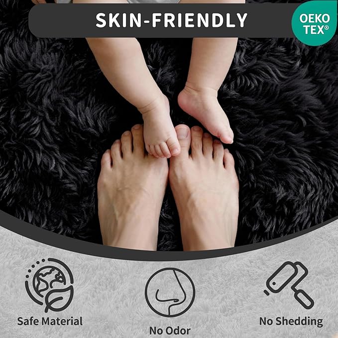 8x10 Area Rug for Living Room: Ultra Soft Fluffy Rug Modern Large Thicked Shag Rug for Bedroom Non Slip Indoor Fuzzy Carpets for Girls Kids Room Nursery Dorm Home Decor Black
