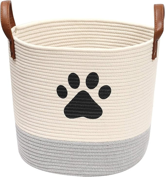 Cotton dog toy basket storage, puppy toy basket, puppy bins, laundry basket blanket storage bin - Perfect for organizing pet toys, blankets, leashes, pee mats and diapers -beige gray