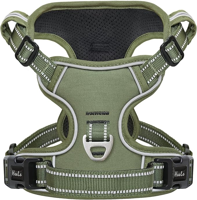 HEELE Dog Harness, Dog Harness for Small Medium Large Dogs No Pull Adjustable Padded Reflective Harness with Handle for Walking Training, Green, XL
