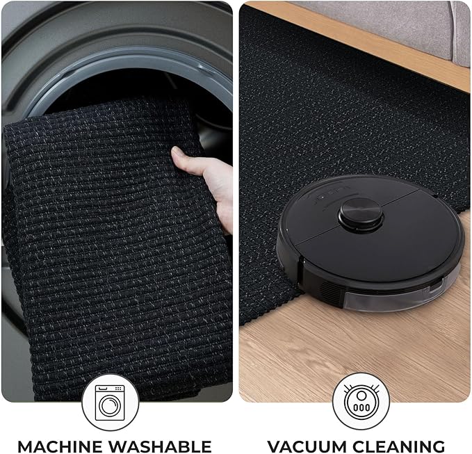 KOZYFLY Runners for Hallways 2x6 ft Washable Kitchen Runner Non Slip Rubber Backed Hall Runners Cotton Entryway Runner Rugs Floor Carpet for Indoor Backdoor Bedroom Kitchen, Black/Dark Grey