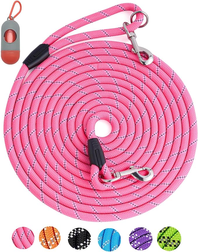 100FT Extra Long Dog Leash for Dog Training, Heavy Duty Dog Lead for Large Medium Small Dogs Outside Walking, Playing, Camping, or Yard, Pink