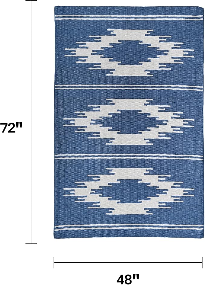 Fab Habitat Machine Washable Area Rug - Hand Woven, Stain Resistant, Pet Friendly, Reversible - Premium Recycled Polyester Yarn - Ikat - Bedroom, Living Room - Madison - Navy & Gray - 4 x 6 ft