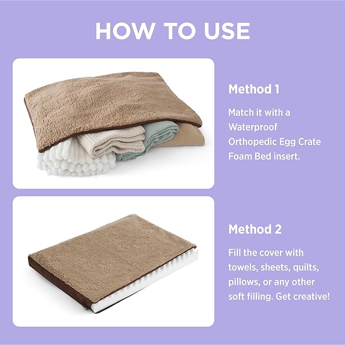 LE SURE Washable Dog Bed Cover Replacement - Medium Size Plush Fleece Cover for Orthopedic Egg Crate Foam Pet Mat 30x20x3 Inches, Brown