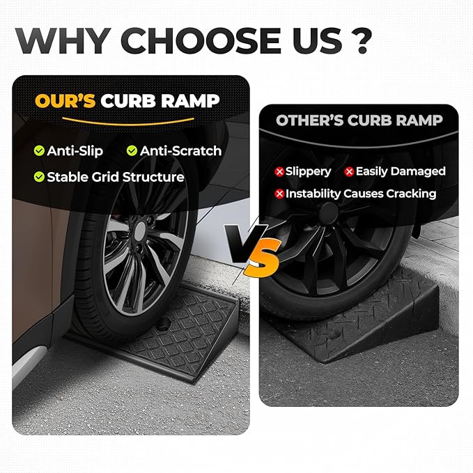 Auto Dynasty Rubber Curb Ramps, 3" Lift Height Curbside Driveway Ramp, 4410 LBS/2T Capacity Sidewalk Curb Ramp for Cars Trucks Bikes Motorcycles Wheelchairs, 2 Pack