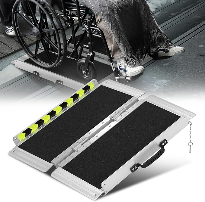 Auto Dynasty Wheelchair Ramp 2FT, Portable Folding Aluminum Wheel Chair Threshold Ramps for Home Steps Doorways, 800Lbs Capacity, 29Inch Width, Metallic/Black