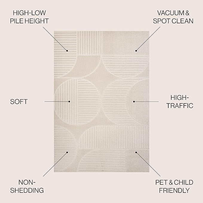 JONATHAN Y Nordby High-Low Arch Striped Ivory/Cream 5x5 Square Indoor/Outdoor Area Rug, Pet Friendly, Non-Shedding, Stain Resistant, Easy-Cleaning for Backyard, Patio (SCN104B-5SQ)