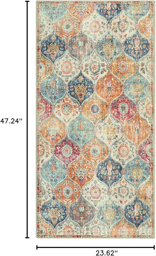 Lahome Kitchen Rugs Non Slip Washable Rugs for Entryway, 2x4 Rug Non-Slip Moroccan Trellis Ultra-Thin Indoor Door Mat Small Carpet for Bathroom Bedroom Entry, Cream/Multi