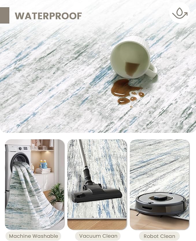 Art&Tuft Washable Rug, Anti-Slip Backing Abstract Area Rugs, Stain Resistant Rugs for Living Room, Foldable Machine Washable Area Rug(03-Bluegrey, 6'x9')