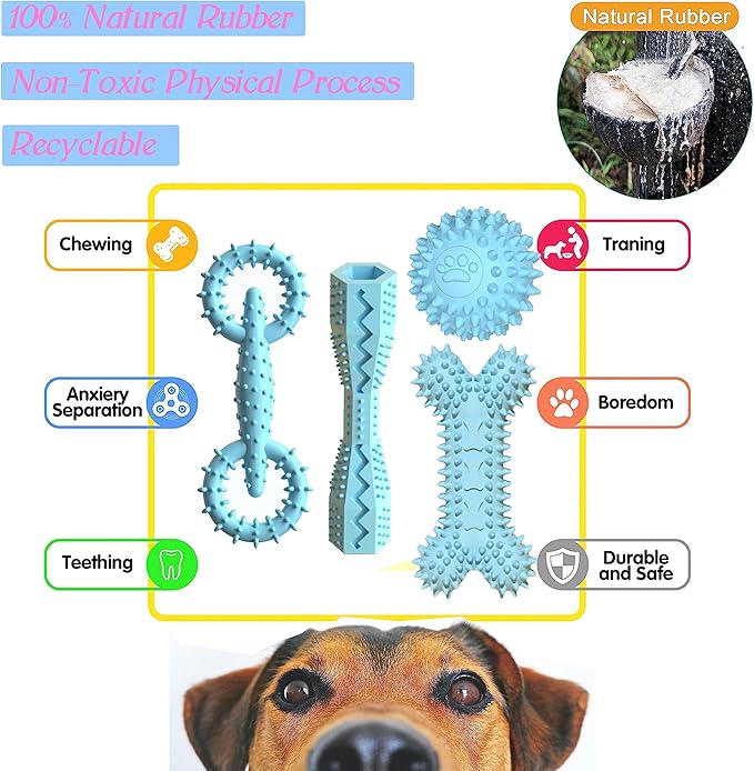 4 Pack Puppy Teething Toys 0-6 Months Puppy Chew Toys for Teething Cute Small Dog Toy Soft Rubber Toy for Puppies(Blue)