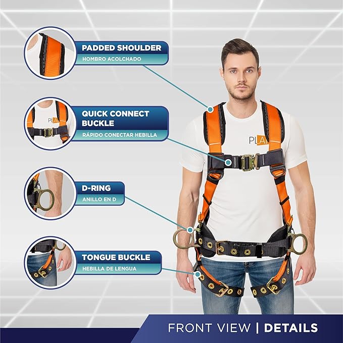 Palmer Safety Hammerhead 5pt Safety Harness Back Padded, QCB Chest, Tongue Buckel Legs Straps, Back & Side D-Rings