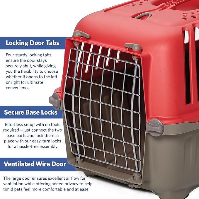 MidWest Homes for Pets Spree Travel Carrier ??Hard-Sided Dog & Cat Carrier, Small Pet Travel Crate with Handle, Ventilated Design, Easy Assembly, 24-Inch, Red
