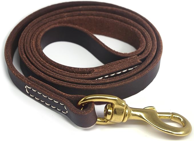Genuine Leather Dog Training Leash. 4/6 ft Length 3/5 inch Width for Medium and Large Dogs.(6 feet)