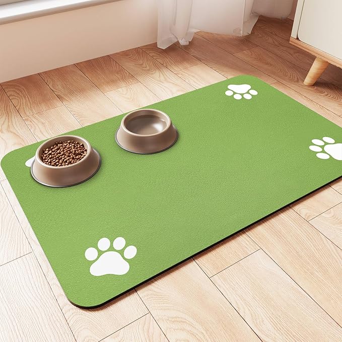 Pet Feeding Mat-Absorbent Pet Placemat for Food and Water Bowl, with Waterproof Rubber Backing, Quick Dry Water Dispenser Mat for Dog and Cat (24"x16", Lime Green)