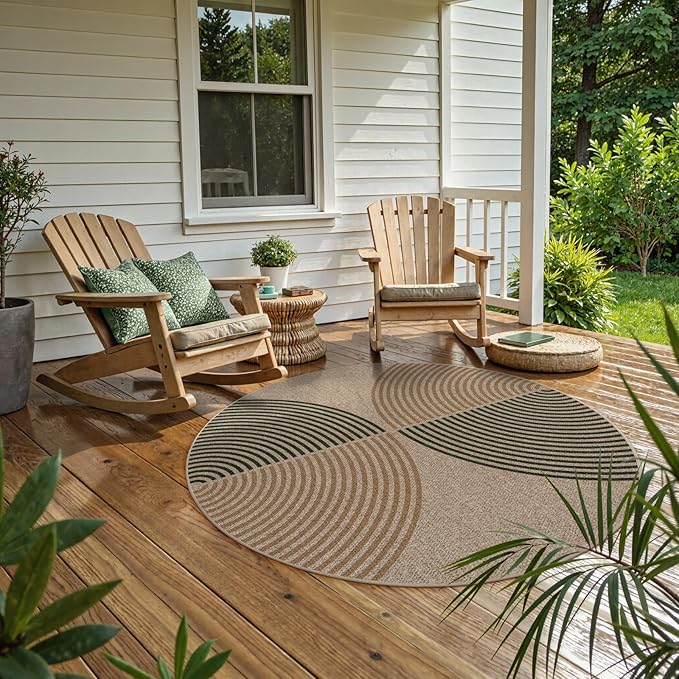 Lahome Modern Rainbow Round Rug, 6ft Easy Jute Circle Patio Rug Washable Indoor Outdoor Rugs for Living Room, Farmhouse Natural Round Area Rug Contemporary Carpet for Entryway Backyard