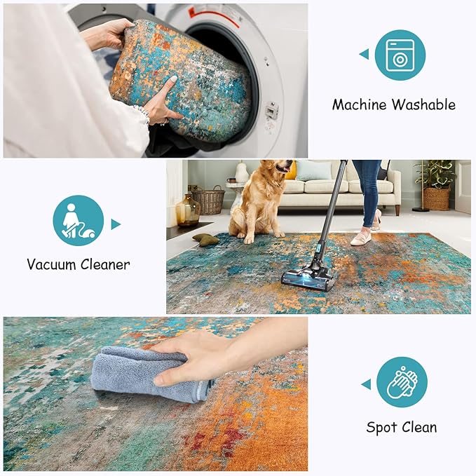 Lahome Modern Abstract Living Room Rug, Washable 8x10 Area Rugs for Bedroom Stain Resistant Non Slip, Large Colorful Soft Indoor Carpet for Dining Room Table Home Office Decor