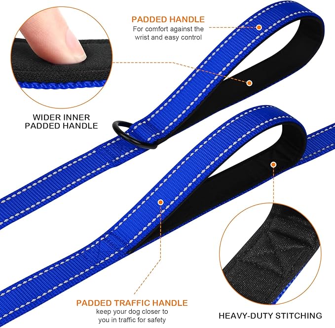 Joytale Dog Leash Heavy Duty for Large Dogs That Pull, Double Handle for Traffic Control, Double-Sided Reflective Leashes for Large Medium Dogs Night Safety, 5FT, Royal Blue