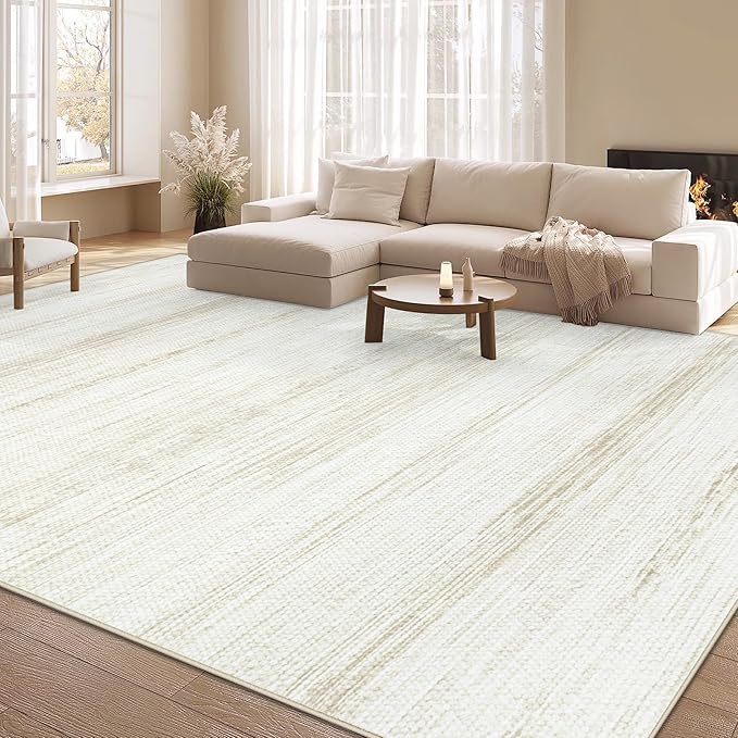 Washable Rug 8x10 Area Rugs: Modern Geometric Rugs for Living Room Non Slip Soft Low Pile Moroccan Indoor Carpet for Bedroom Nursery Dining Room Home Office (Ivory, 8'x10')