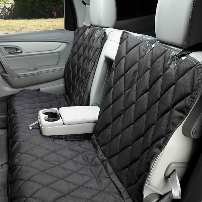 4Knines Dog Seat Cover for Back Seat, Heavy Duty Waterproof Rear Seat Protector for Large Trucks, SUVs, Cars -Fits 60/40 Split Bench with Middle Seat Belt, Non-Slip Backseat Cover (Extra Large, Black)