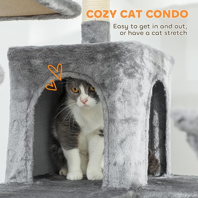 PawHut Cat Tree, 69" Multi-Level Large Cat Tower with 8 Scratching Posts, 2 Condos, 3 Hammocks, Scratching Ramp, 3 Perches, Dangling Toys, Activity Center for Indoor Kittens, Dark Gray