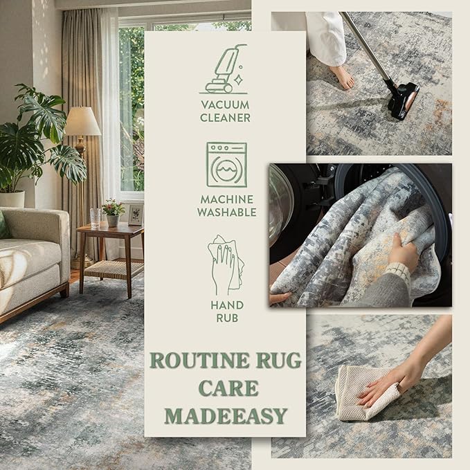 Lahome Modern Abstract Living Room Rug, Grey Washable Rugs 8x10 Area Rugs for Bedroom Stain Resistant Non Slip, Large Soft Indoor Accent Carpet for Dining Room Table Home Office Decor