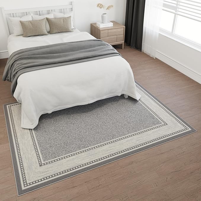 Ottomanson 5' x 6'6" Rugs for Living Room Border Area Rug for Bedroom - Non Slip Durable Large Floor Carpet for High Traffic Areas - Indoor Rug for Dining Room Kitchen Kids Playroom, Light Gray