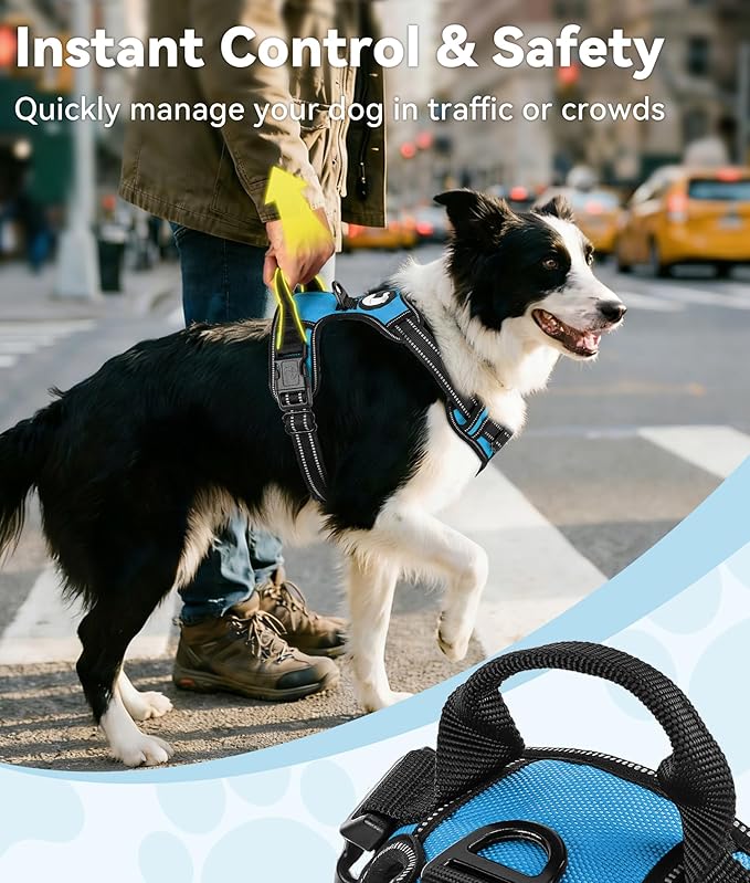 Joytale No Pull Dog Harness for Extra Large Dogs, Reflective Pet Vest with Front Clip, Adjustable Soft Padded Harnesses with Easy Control Handle for Training and Walking, Sky Blue, XL