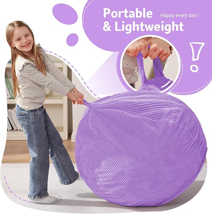 Homguava 2.5FT Bean Bag Chair,Teardrop Bean Bags Small Beanbag Chair with Memory Foam Filled and Ultra Soft Corduroy Cover for Living Room, Bedroom (Purple)