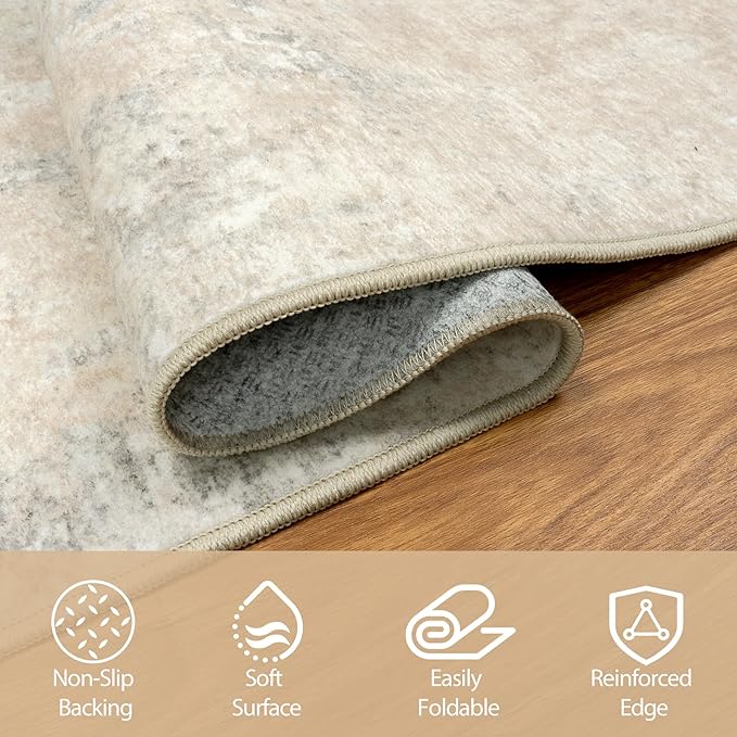4x6 Area Rugs for Living Room Rug Washable: Abstract Rug for Dining Room Bedroom Carpet Non Slip 4 by 6 Indoor Modern Nursery Home Office Beige Grey