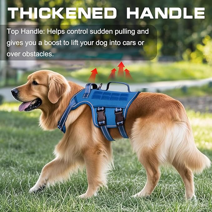 Tactical Dog Harness Medium Sized, Heavy Duty No Pull Dog Harness with Handle, Easy On and Off Service Dog Vest with Molle System, Reflective Pet Vest for Walking Hiking Training