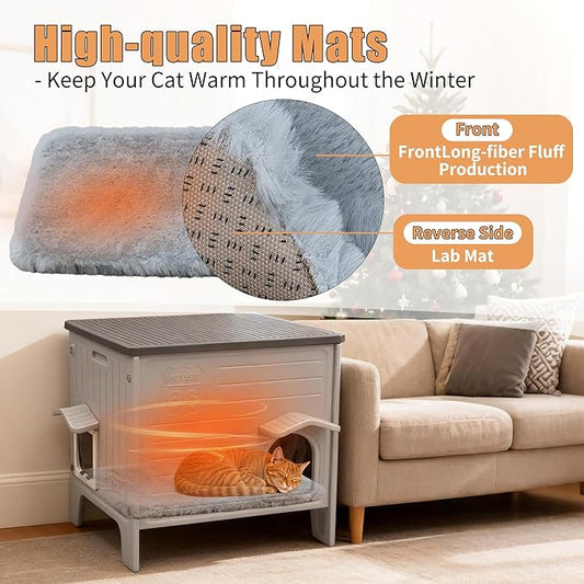 Plastic Cat House Outdoor - Feral Cat Houses with Escape Door, Waterproof Outdoor Cat House for Feral Cats, Outside Cat Shelter for with Soft Mat, Assemble Easily