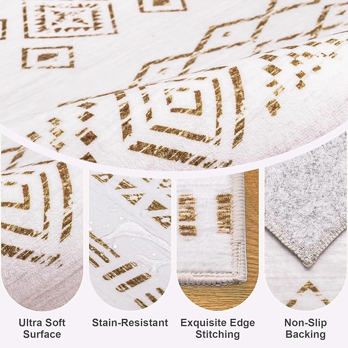 10x14 Area Rugs Living Room Rug: Washable Rug Neutral Lagre Soft Thin Carpet Indoor Floor Non Slip Boho Geometric Moroccan Carpets for Bedroom Dining Room Farmhouse Nursery Office - Brown