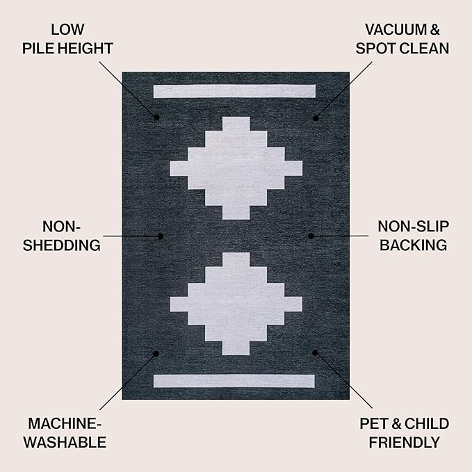 JONATHAN Y Machine Washable Indoor Area Rug 5X8 Navy/Light Gray, Adriel Geometric Medallion for Living Room, Bedroom, Kitchen, Office, Easy-Cleaning, Pet-Friendly, Non-Shedding WSH111B-5