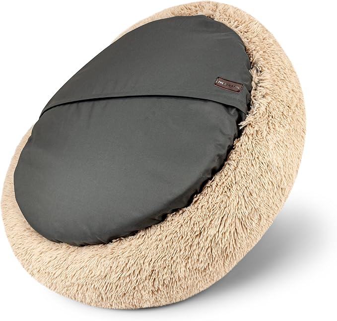 The Dog’s Bed Calming Plush Donut Dog Bed, Replaceable Zip Cover, Beige, Large