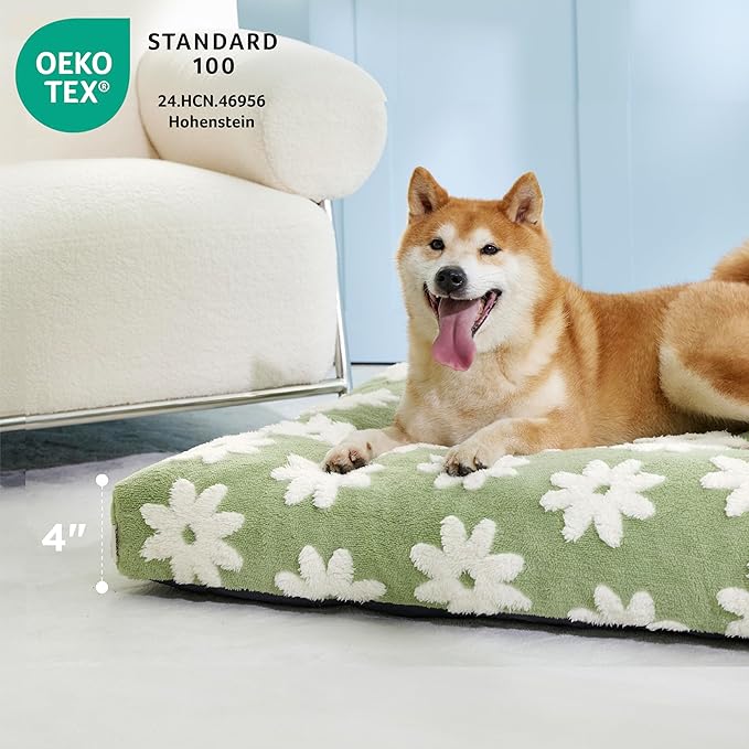 LE SURE Dog Beds Medium Size-Thick Shredded Chopped Foam Pet Bed as Gift for Indoor with Removable Cover, Cute Modern Fuzzy Plush & Anti Slip Bottom, Green