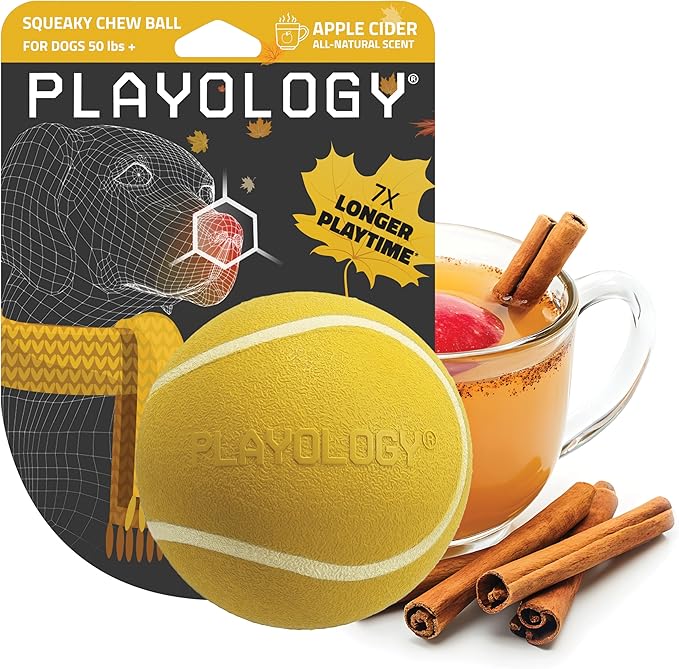 Playology Dog Toys | Squeaky Chew Ball - Bouncy Durable Floating Fetch Ball for Dogs | Jumbo Apple Cider Limited Edition Fall Scented Toy - Easy to Clean and Made from Non Toxic Materials