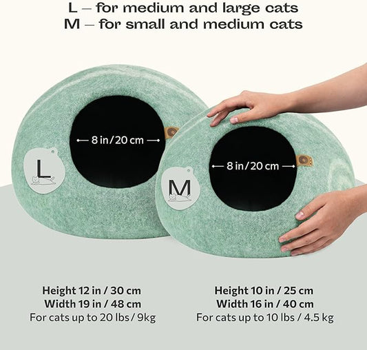 MEOWFIA Cat Cave – Premium Felt Cat Bed for Indoor Cats, Handmade Merino Wool (Pistachio, Medium)
