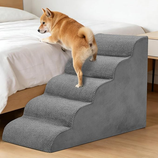 5-Step Dog Stairs for Large Dogs and Cats, 22in H Dog Steps for Couch, Sofa, Chair, Non-Slip Sturdy Pet Steps, Pet Ramp for High Bed Indoor