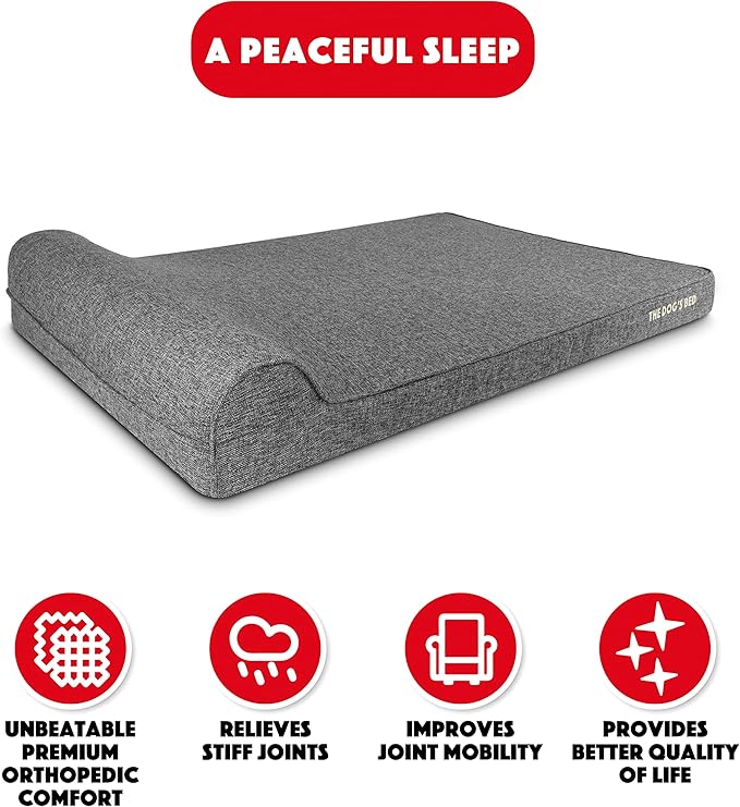 The Dog’s Bed Orthopedic Memory Foam Dog Bed with Headrest, Linen Fabric, Grey Linen, XXL, 4-Inch