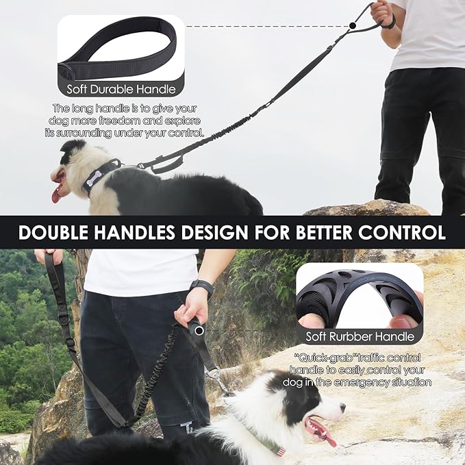 Hotsky Tactical Dog Leash Heavy Duty for Medium Large Dogs That Pull,4-6Ft Strong Bungee Shock Absorbing No Pull Dog Leash with Padded Double Handle and Car Seatbelt,Purple Camo