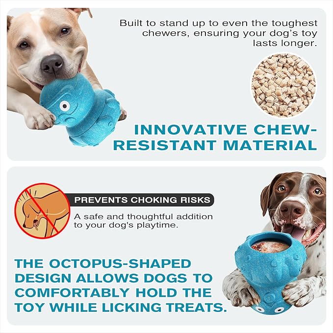 KADTC 3 in 1 Large-Size Octopus Durable Dog Fillable & Frozen Lick Treat Toy No-Transfer Freeze & Play,Long-Lasting Ultimate Boredom Buster, Kibble Dispenser Food Ball & Tough Dogs Chew Toys BPA-Free