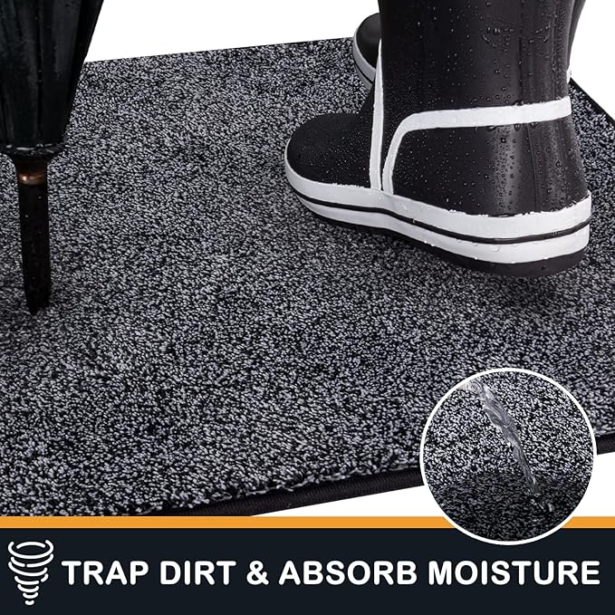 PURRUGS Dirt Trapping Door Mat 31.5" x 47", Non-Slip Machine Washable Entryway Rug, Dog Doormat, Indoor Front Door Mat, Super Absorbent Entry Rug for Muddy Shoes & Paws, Bluish Grey-Black